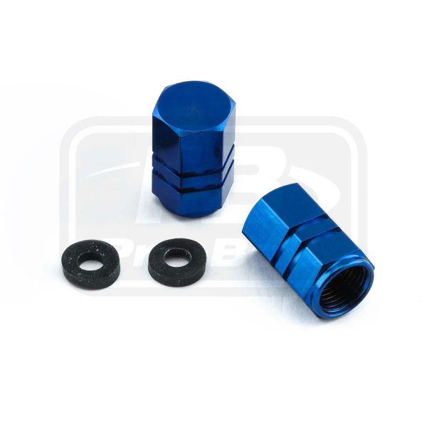 Titanium Dust Cap Hexagon To Fit Schrader Valves Pack x2 Blue