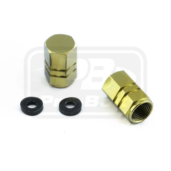 Titanium Dust Cap Hexagon To Fit Schrader Valves Pack x2 Gold