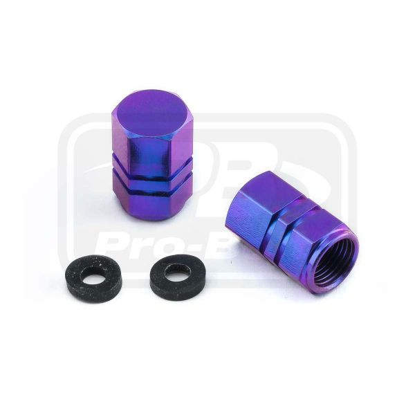 Titanium Dust Cap Hexagon To Fit Schrader Valves Pack x2 Purple Haze