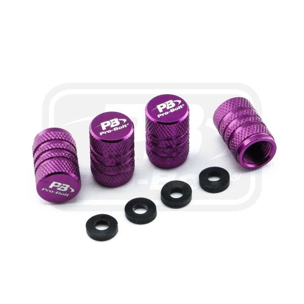 Aluminium Valve Dust Cap Pack x4 Purple Logo Etched