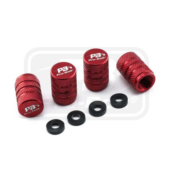 Aluminium Valve Dust Cap Pack x4 Red Logo Etched