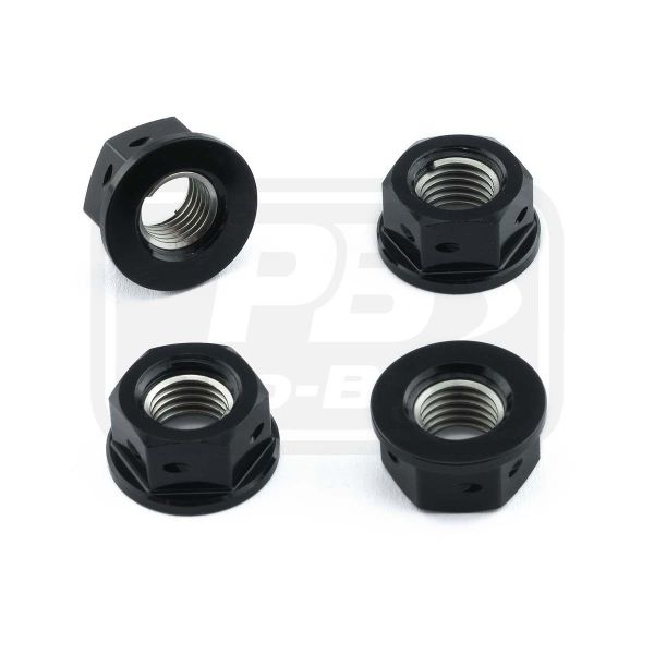 Aluminium Sprocket Nuts M10x(1.25mm) Drilled Pack x4 Black
