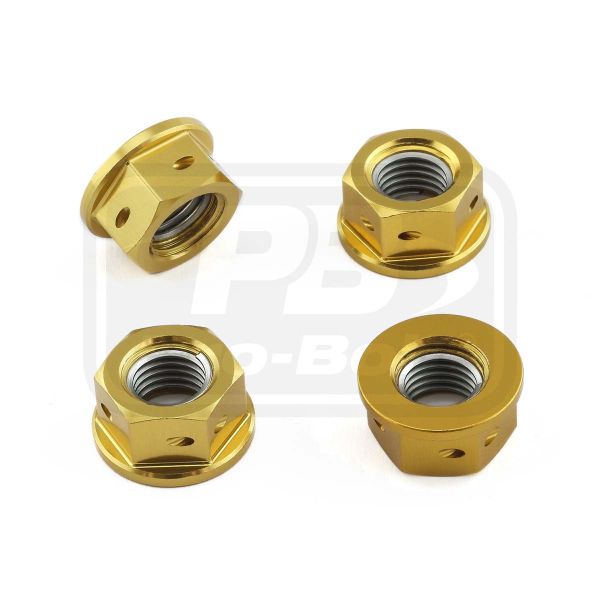 Aluminium Sprocket Nuts M10x(1.25mm) Drilled Pack x4 Gold