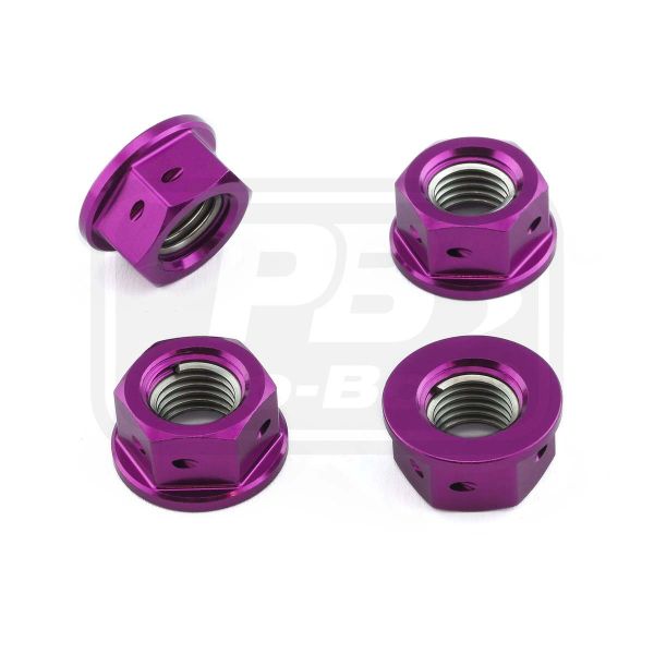 Aluminium Sprocket Nuts M10x(1.25mm) Drilled Pack x4 Purple