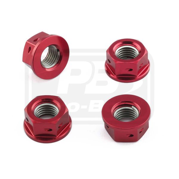 Aluminium Sprocket Nuts M10x(1.25mm) Drilled Pack x4 Red