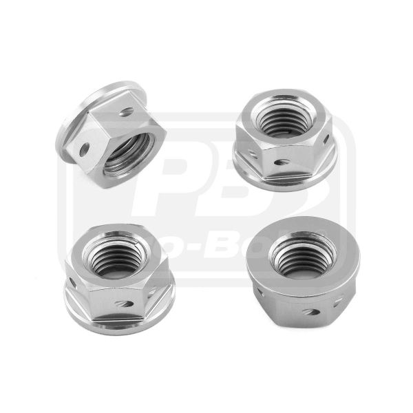 Aluminium Sprocket Nuts M10x(1.25mm) Drilled Pack x4 Silver
